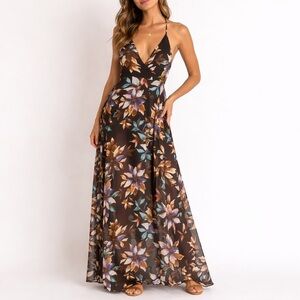 Revolve Astr the Label Floral Sheer Tie Back Slit Wrap Maxi Dress